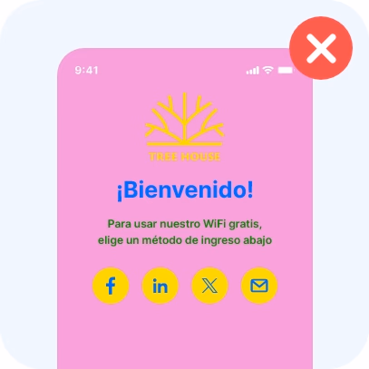 Página de acceso al WiFi con colores que chocan: rosa, amarillo, azul y verde