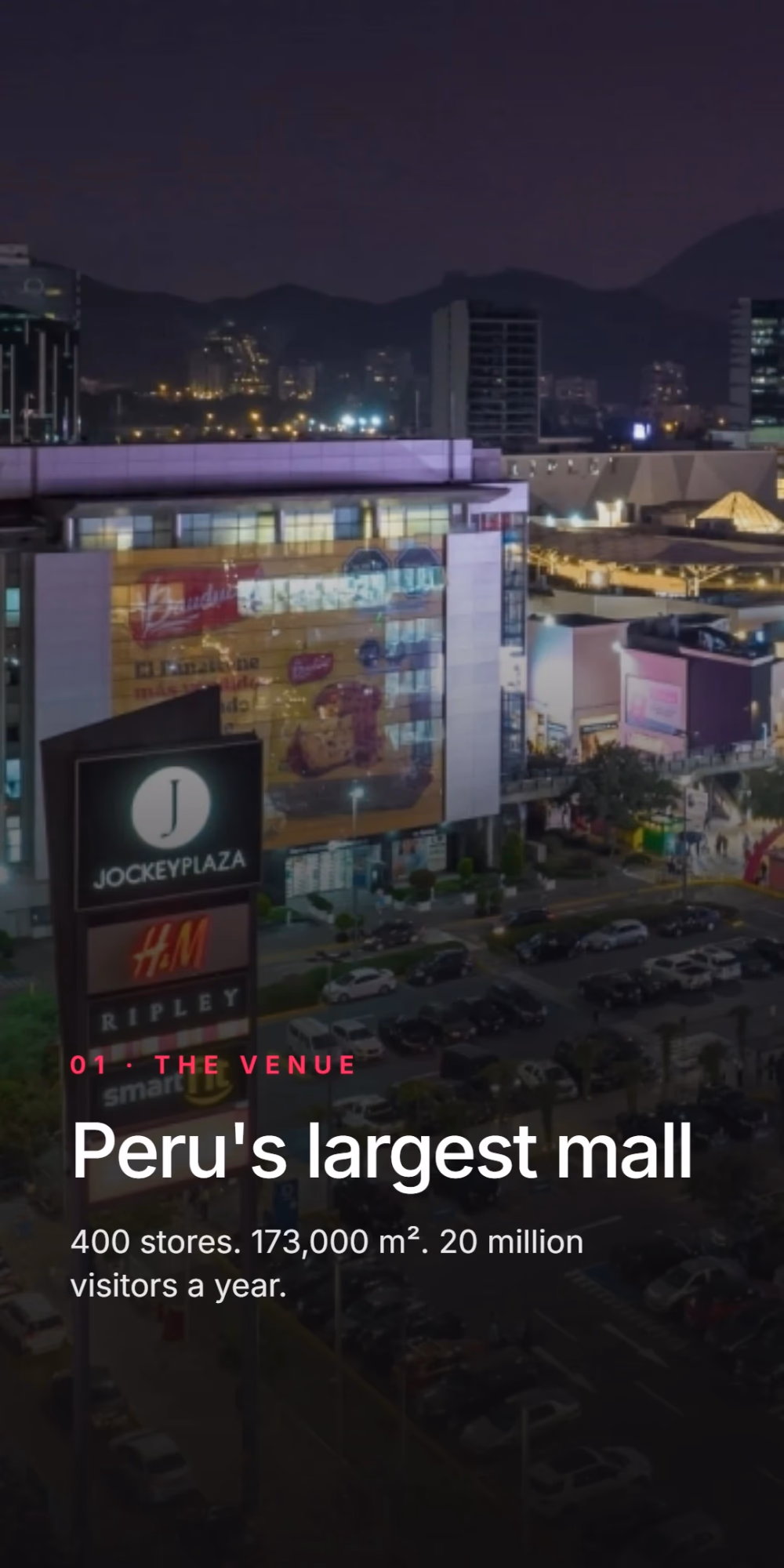 The venue: Peru's largest mall. 400 stores, 173,000 square metres and 20 million visitors a year.