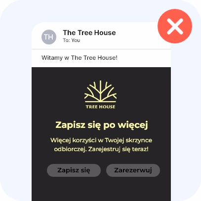 E-mail z dwoma szarymi przyciskami, które konkurują o kliknięcie
