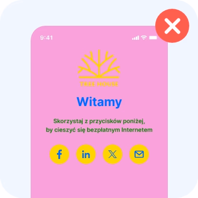 Strona logowania do WiFi w gryzących się kolorach: różowym, żółtym, niebieskim i zielonym