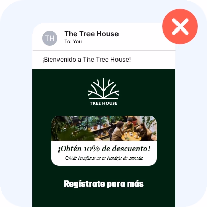 Email que mezcla varias tipografías, incluida una caligráfica difícil de leer