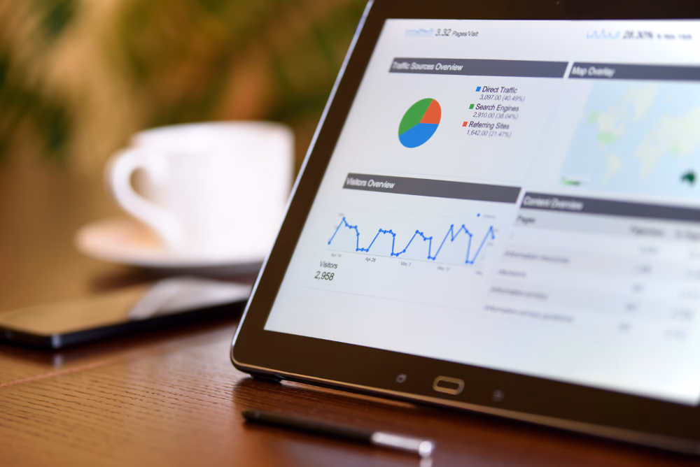 a tablet displaying search engine analytics