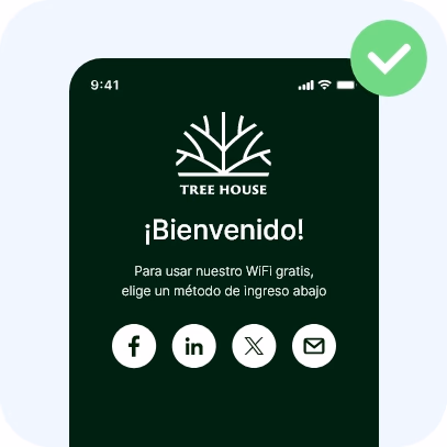 Página de acceso al WiFi con una paleta tranquila de verde oscuro y blanco