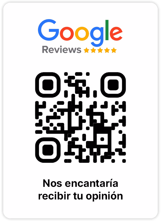 Una tarjeta con el código QR de Google Reviews que invita a dejar una reseña