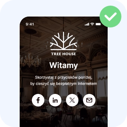 Strona logowania do WiFi z przyciemnionym zdjęciem w tle, na którym tekst jest czytelny