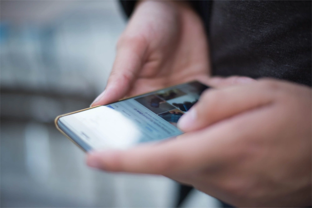 hand holding a phone which is accessing the internet