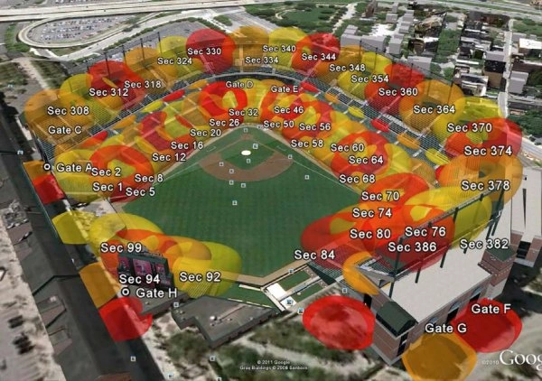 a stadium with ap coverage displayed